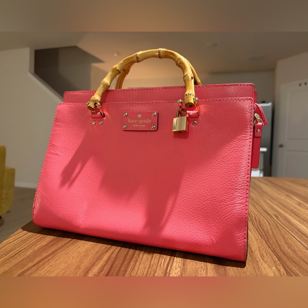 Custom Kate spade Flamingo 🦩 Pink New York Kory Satchel with Bamboo Top Handles